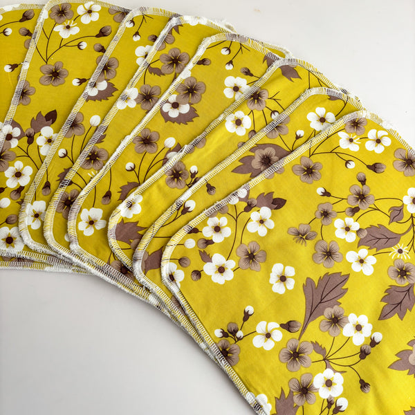 Reusable Kitchen Towels (Pack of 8) - Mustard Floral