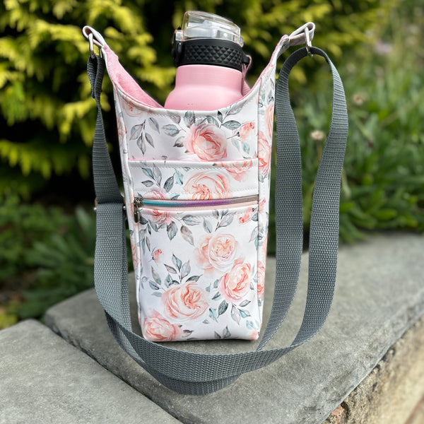 H20 - Water Bottle Shoulder Bag - Pink Floral Vinyl