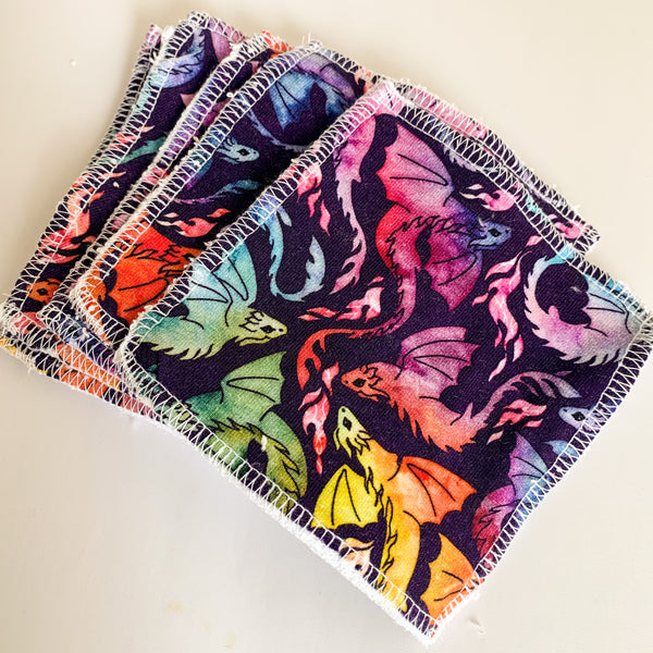 Reusable Makeup Remover Wipes (Pack of 6) - Rainbo  Dragons