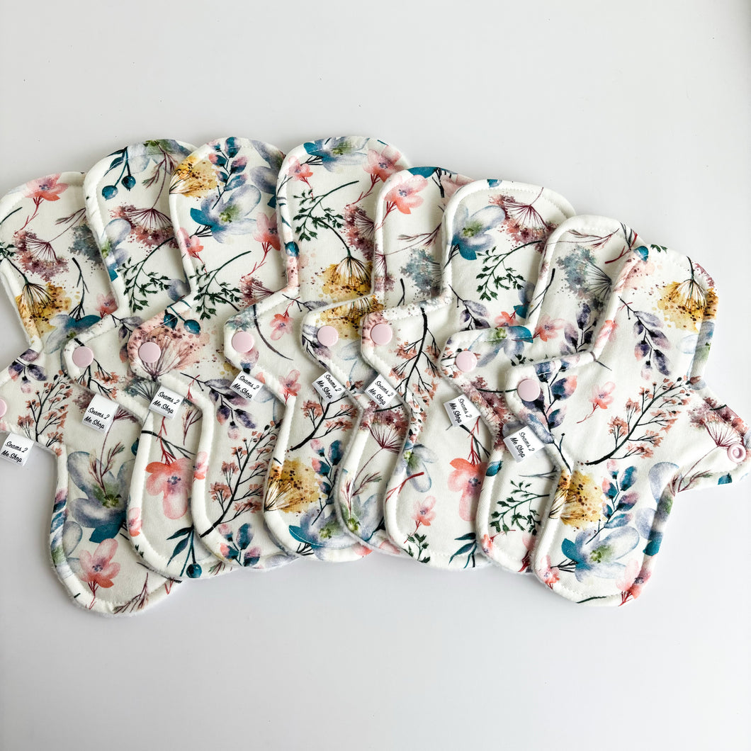 Premium Cloth Sanitary Pad (with Zorb®) -  8 -11” - White Floral