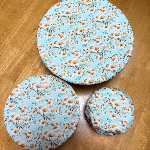 Reusable Cotton Bowl Covers – Set of 3 (XL, Large, Medium) - Daisies