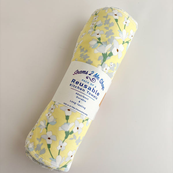 Reusable Kitchen Towels (Pack of 8) - Lemon Floral