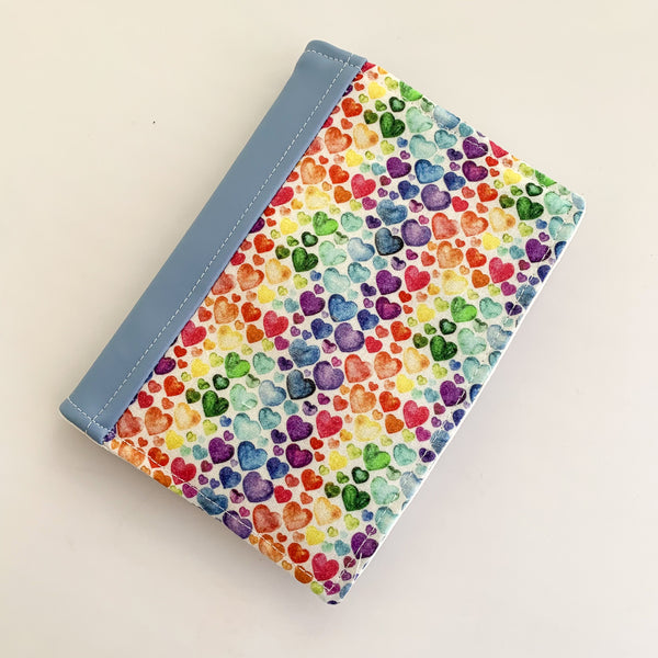 Fabric Notebook Cover A6 - Rainbow Hearts