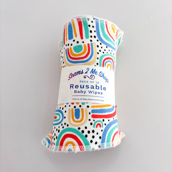 Reusable Baby Wipes (Pack of 10)- Boy - Rainbows