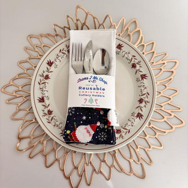 Christmas Themed Cutlery Holders (Pack of 4) - Santa