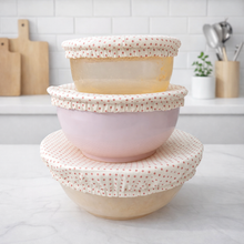 Load image into Gallery viewer, Reusable Cotton Bowl Covers – Set of 3 (XL, Large, Medium) - Polka dots