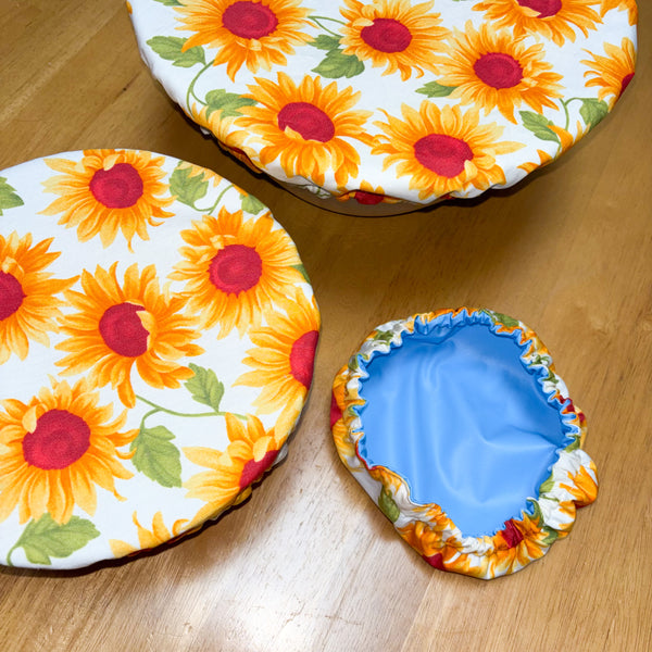 Reusable Cotton Bowl Covers – Set of 3 (XL, Large, Medium) - Sunflowers