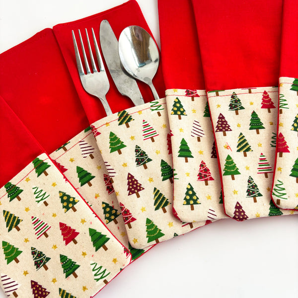 Christmas Themed Cutlery Holders (Pack of 6) - Trees