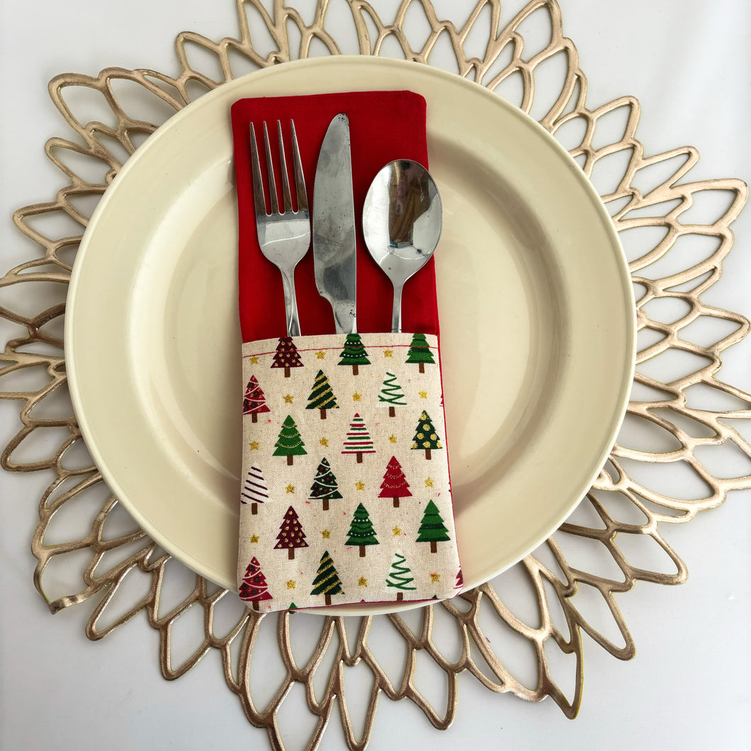 Christmas Themed Cutlery Holders (Pack of 6) - Trees