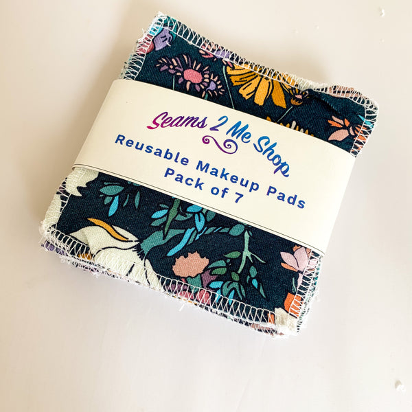 Reusable Makeup Remover Wipes (Pack of 7) -  Navy Floral