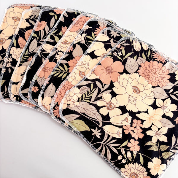 Reusable Kitchen Towels (Pack of 8) -Black Floral