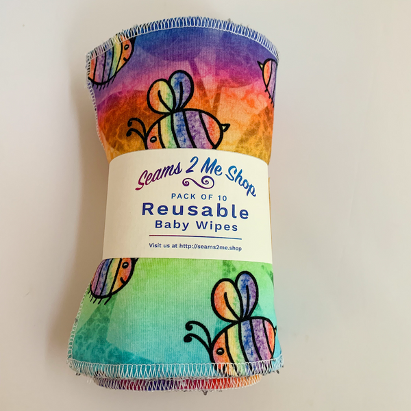 Reusable Baby Wipes (Pack of 10)- Girl - Bees - Seams 2 Me Shop