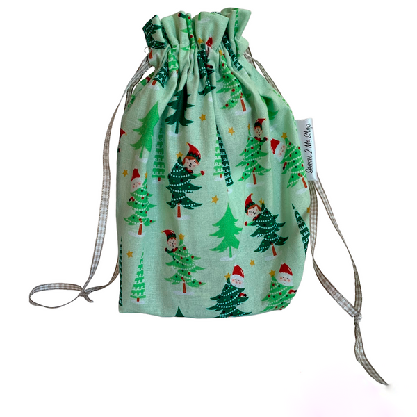 Reusable Christmas Gift Bag -Small - Elves - Seams 2 Me Shop