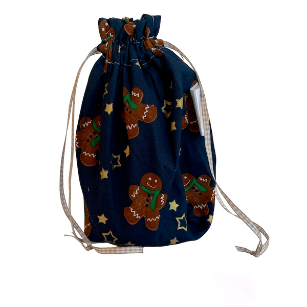 Reusable Christmas Gift Bag -Small - Gingerbread Men - Seams 2 Me Shop