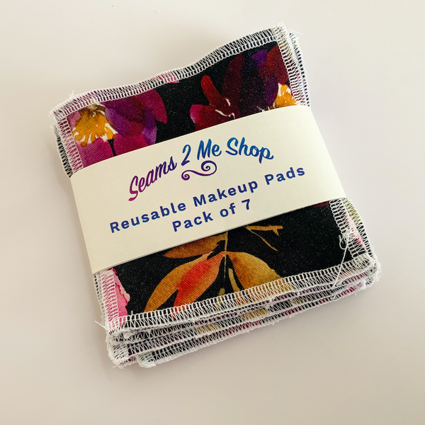 Reusable Makeup Remover Wipes (Pack of 7) -  Black Floral