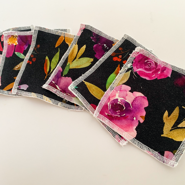 Reusable Makeup Remover Wipes (Pack of 7) -  Black Floral