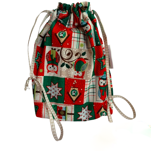 Reusable Christmas Gift Bag -Small - Owls - Seams 2 Me Shop